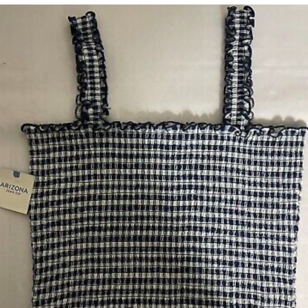 Arizona Womens Blue Plaid Check Tube Top Crop Stretchy Blouse Top Size XXL - Picture 3 of 5